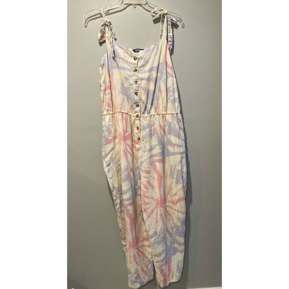 Modcloth Multicolor Tie Dye Floral Linen Blend Overalls 3X Boho Festival Wear - Picture 12 of 12